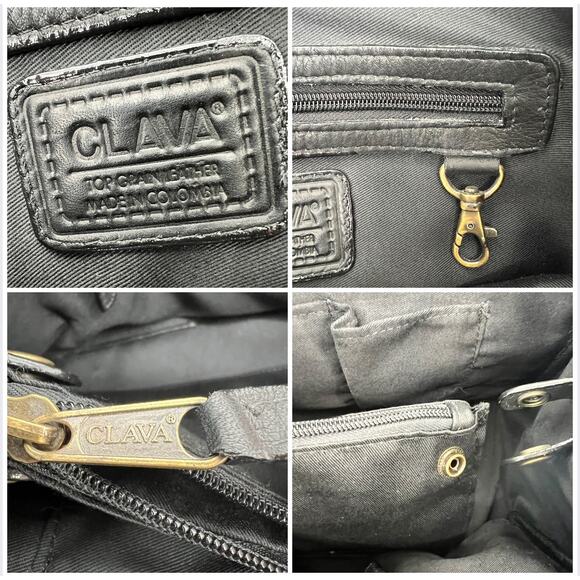 Clava Leather Tassel Handbag Black Leather Top Handle Bag Removable Pouch FLAW - Picture 5 of 10